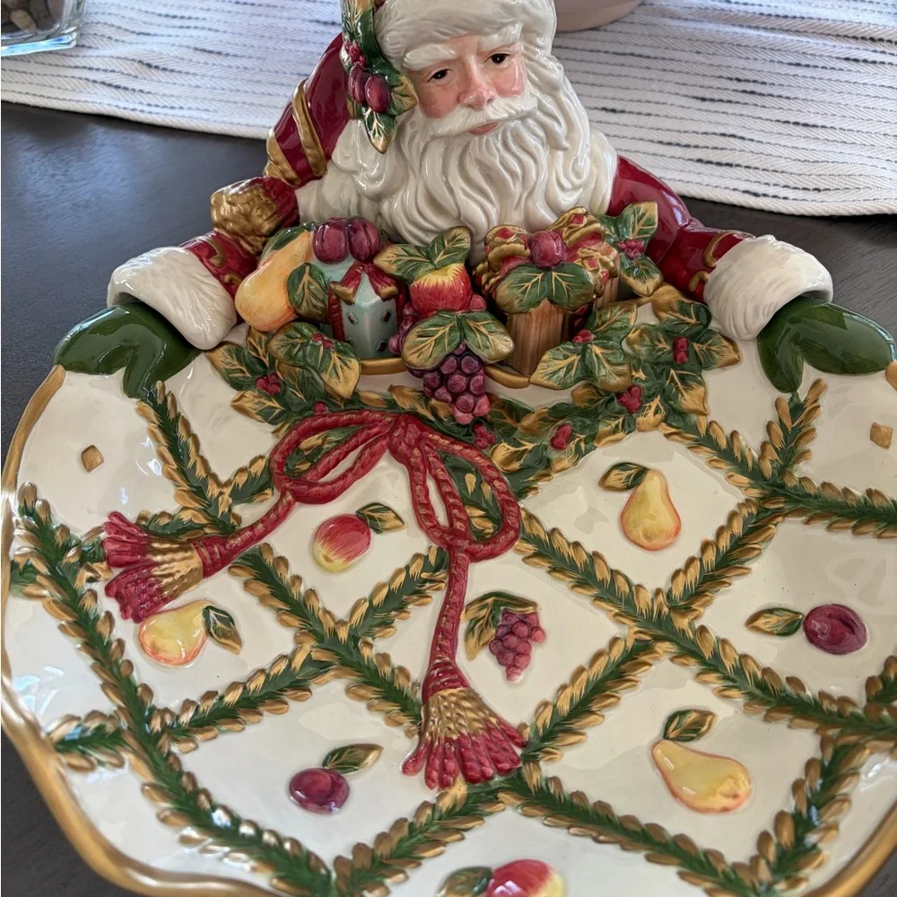 Vintage Fitz and Floyd Santa Server - Decorative White, Red & Green Holiday Dish